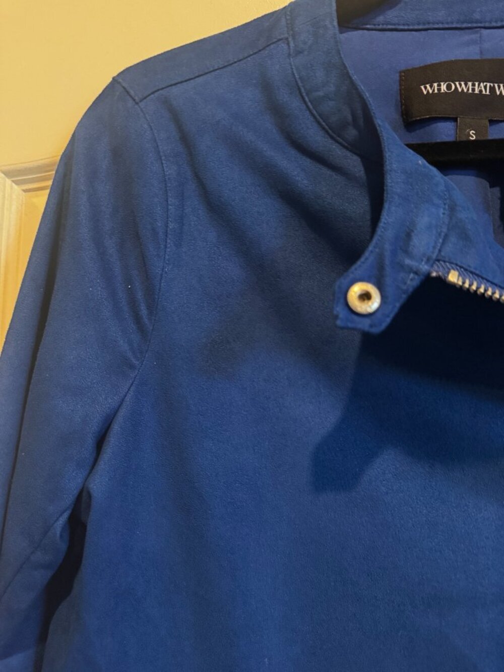 Who What Wear Blue Faux Suede Moto Jacket Size Small Zip Pockets - Picture 10 of 11